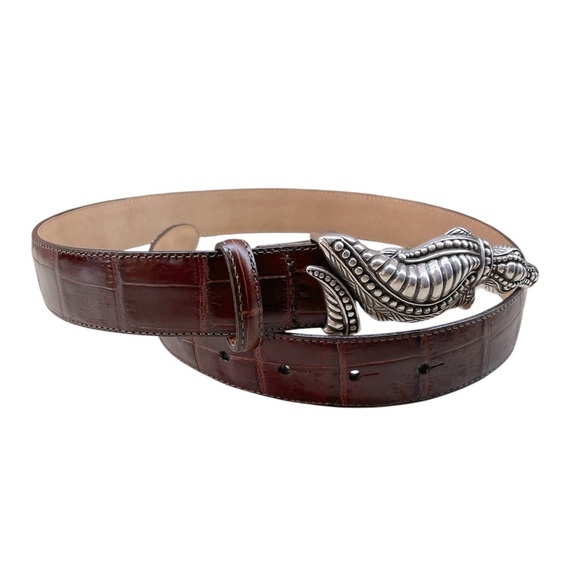 Brighton Belt Embossed Alligator Buckle Croc Leather Vintage Brown Silver Size M - Picture 12 of 12